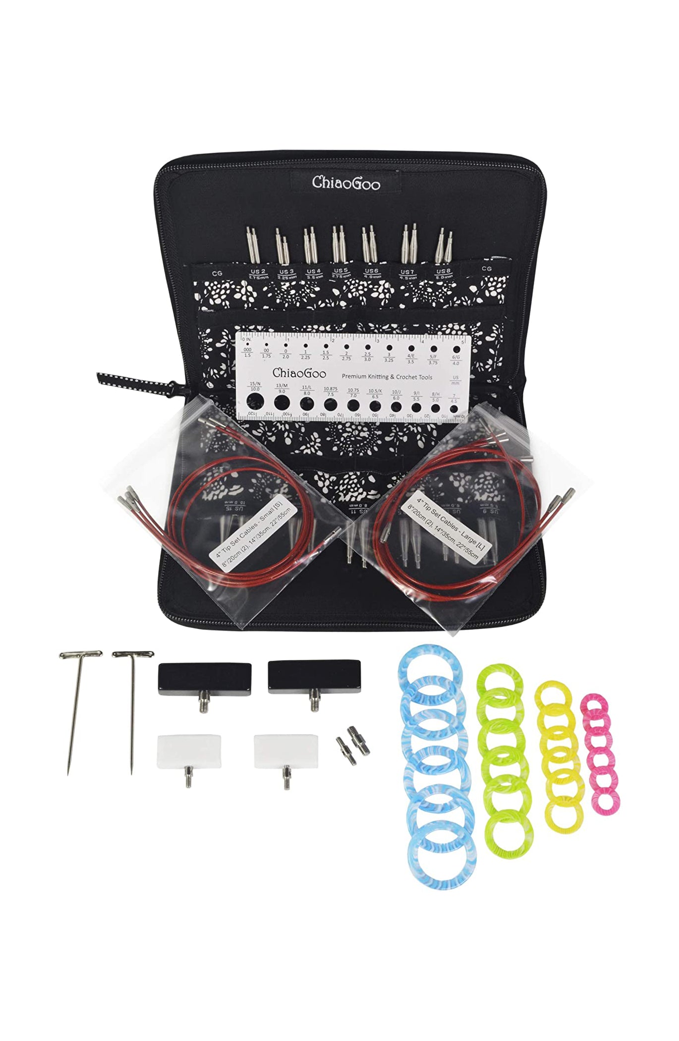 ChiaoGoo Twist Red Lace 4-Inch Mini 7400-M Interchangeable Circular Needle  Set, Sizes US 000, 00, 0, 1, 1.5 with 3 Cords, Connectors, Stitch Markers
