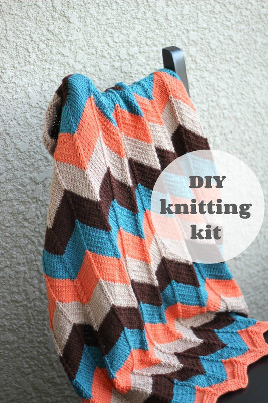 DIY Knitting kit - knit baby blanket in chevron pattern, newborn blanket, baby shower gift