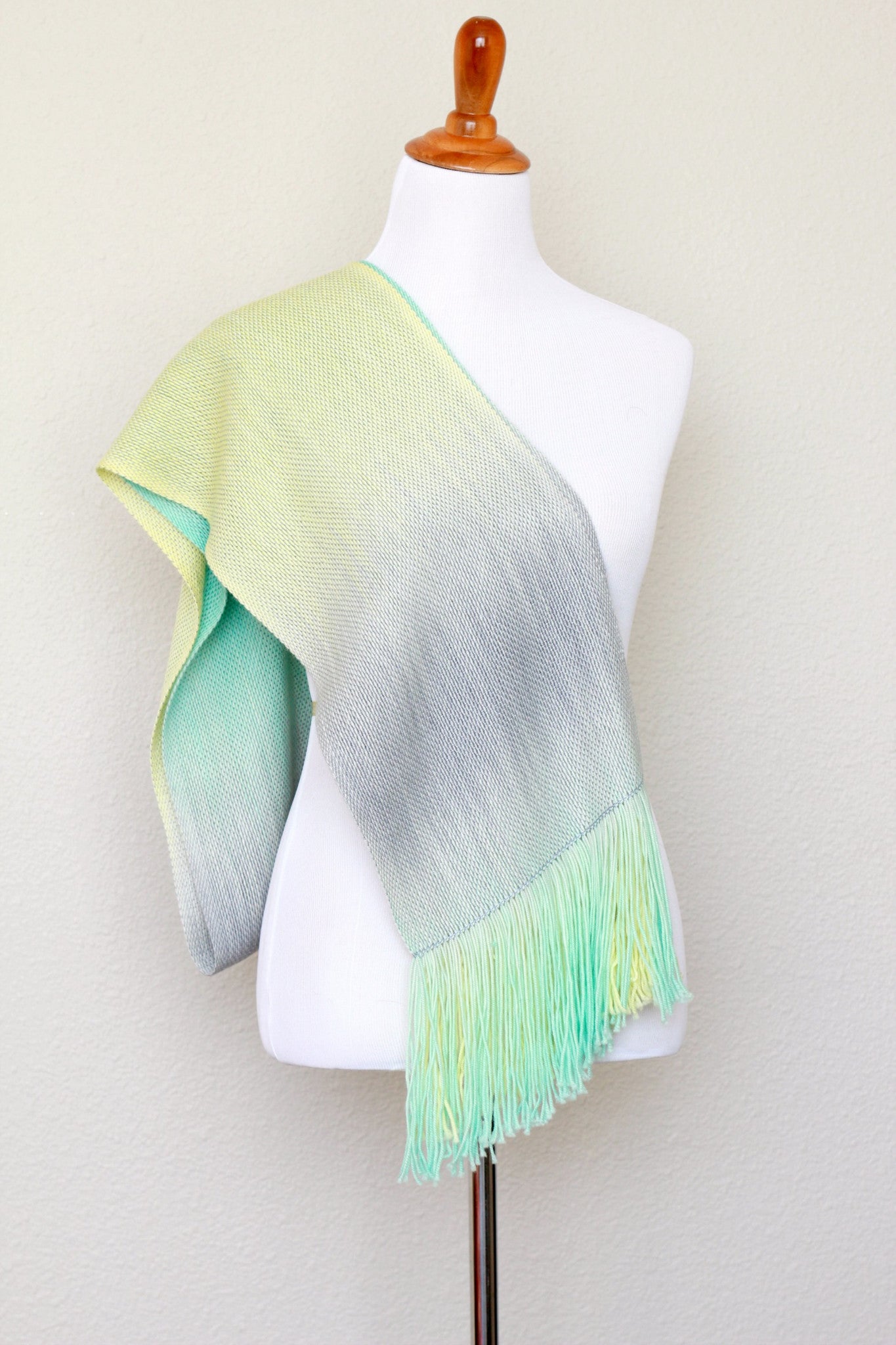 Woven scarf in yellow, green and grey colors