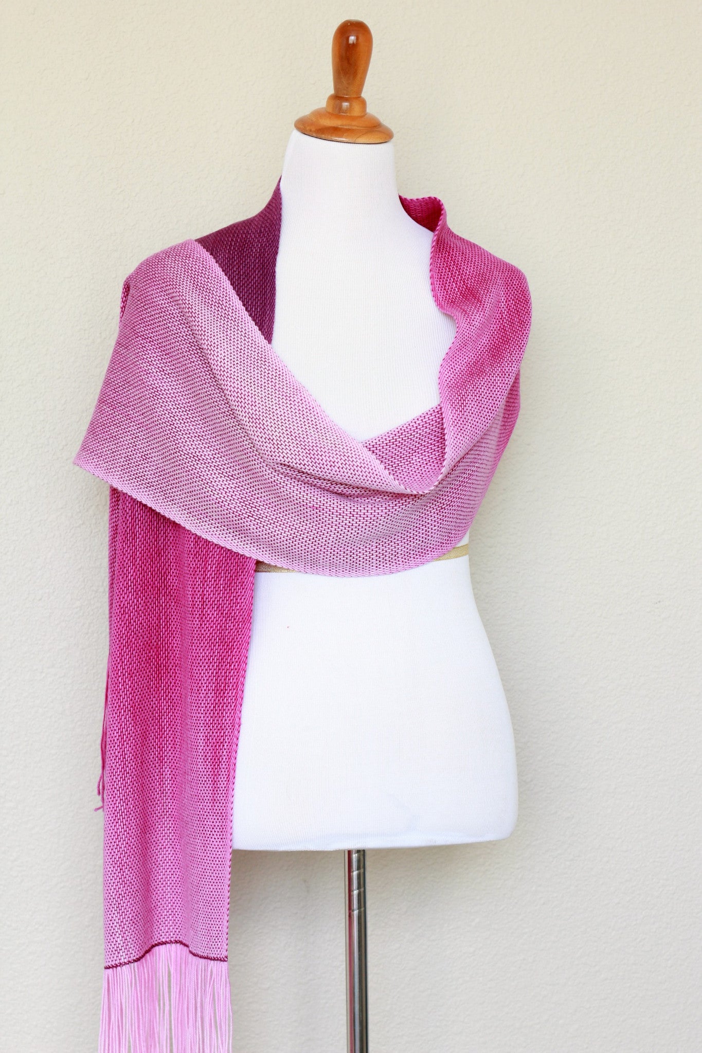Hand woven scarf in purple pink colors
