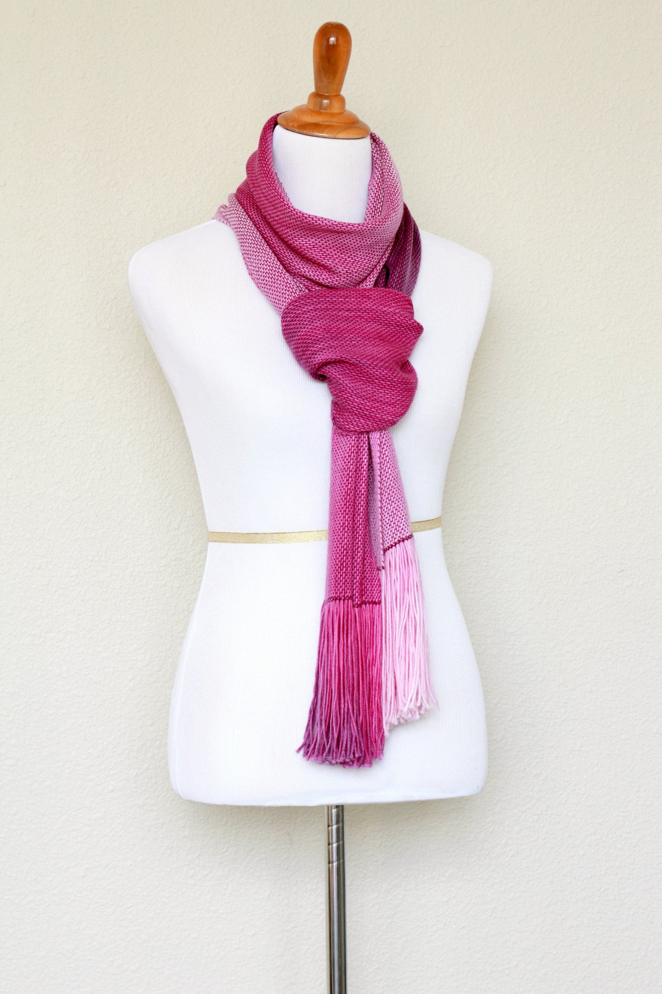Hand woven scarf in purple pink colors