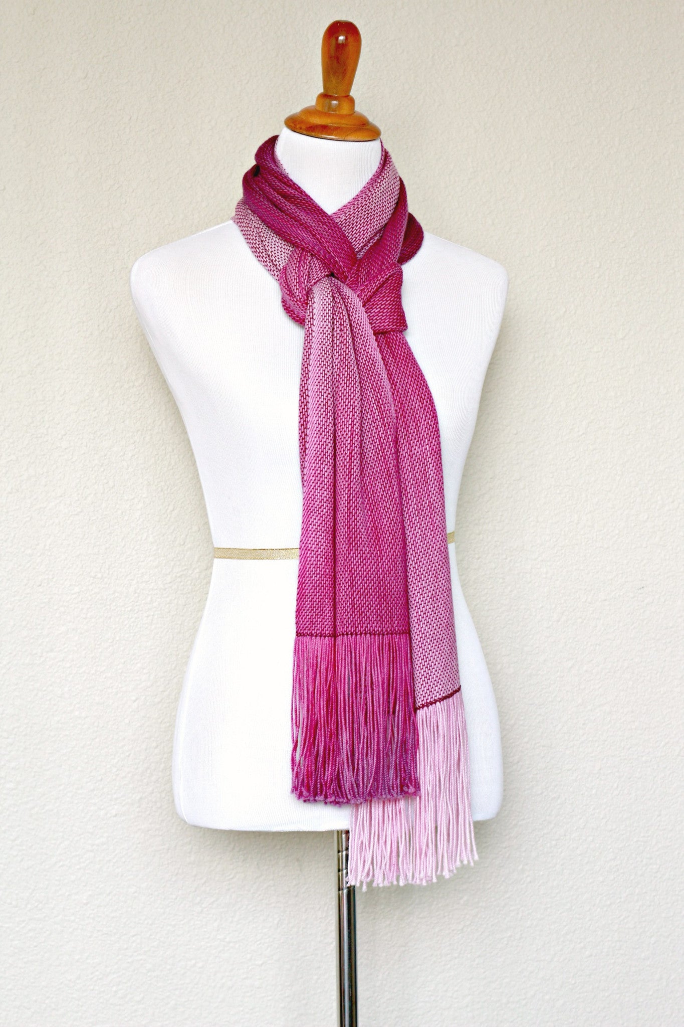 Hand woven scarf in purple pink colors