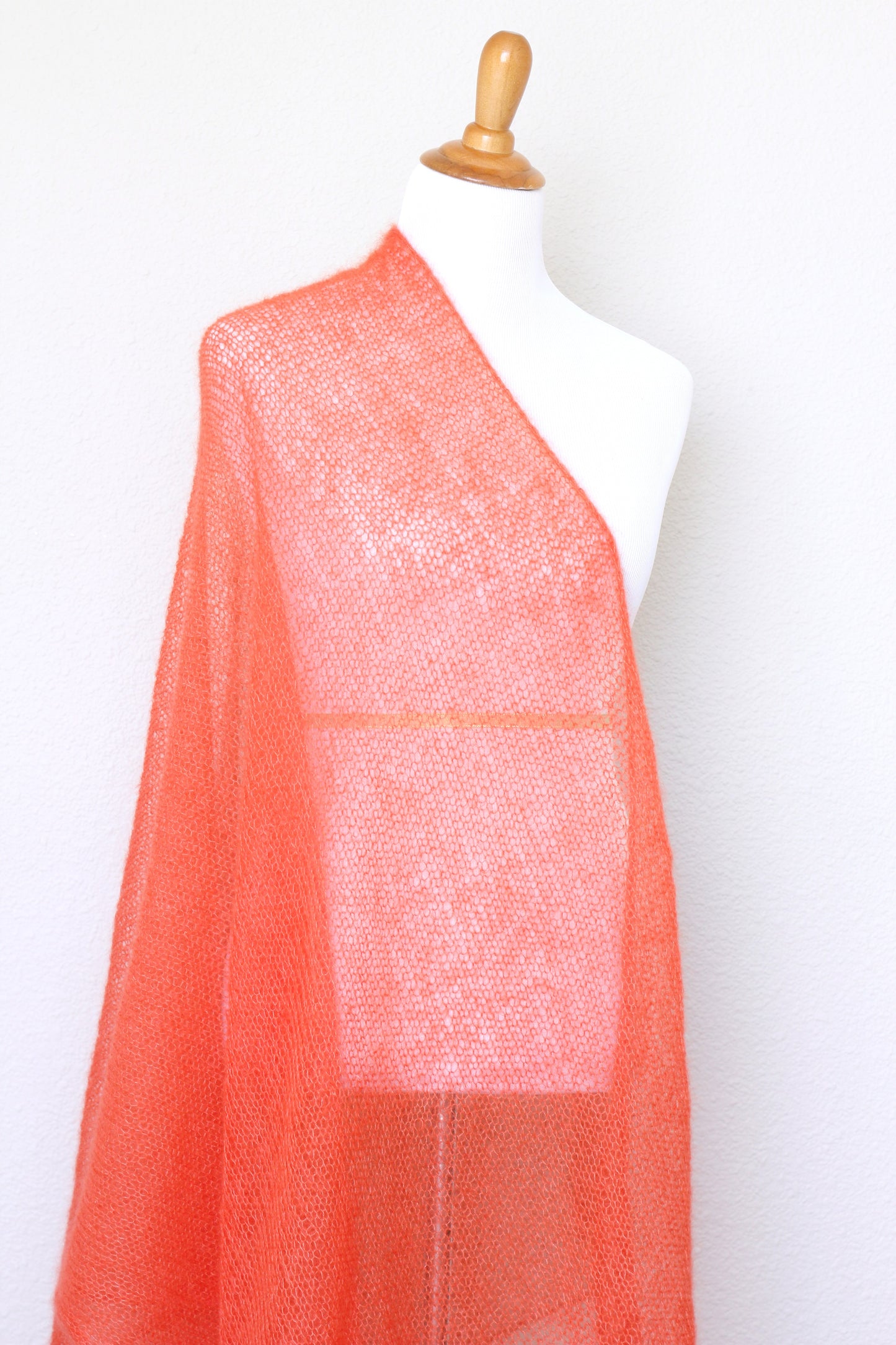 Knit scarf in silk mohair blend in burnt orange red color