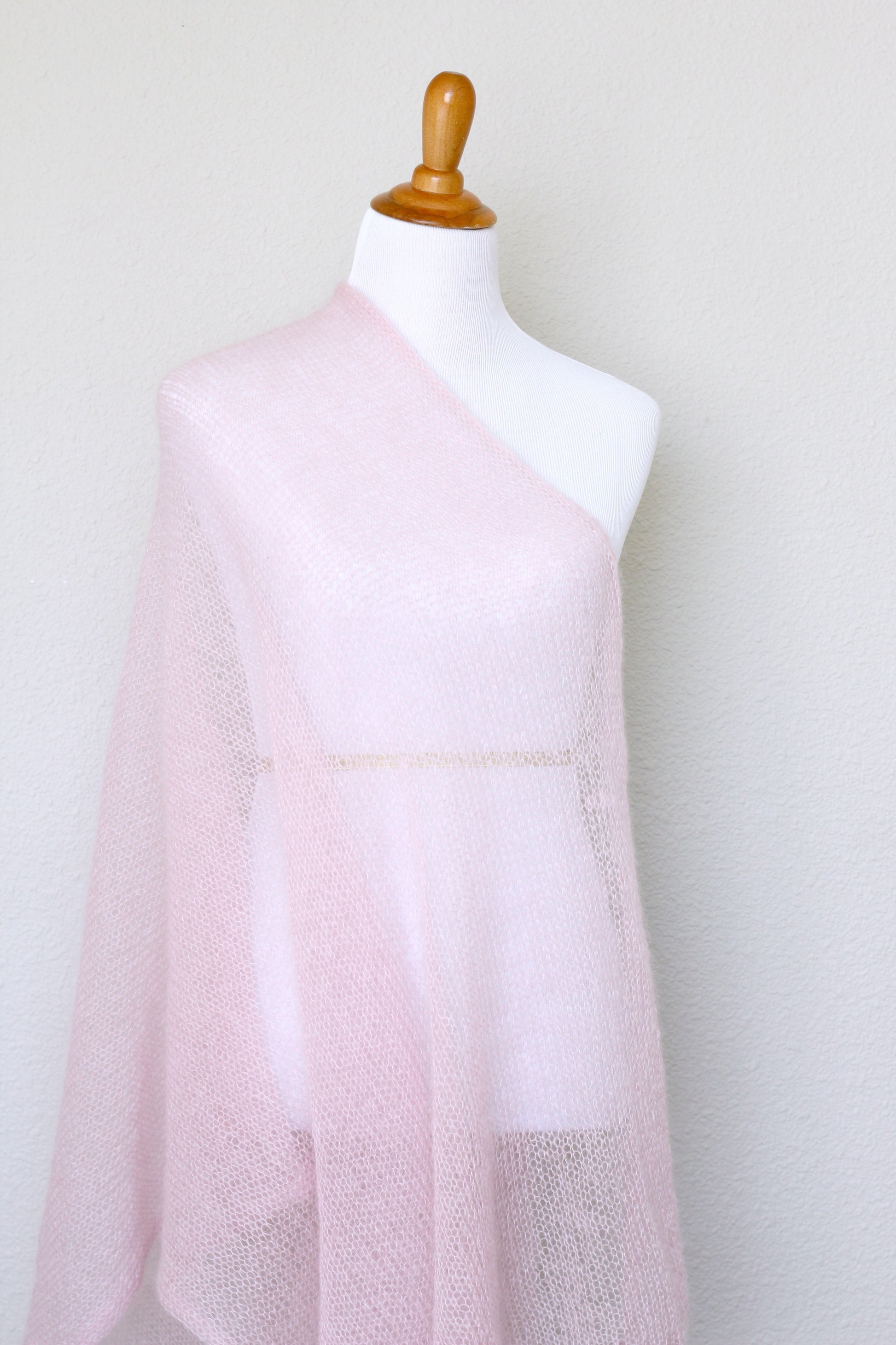 Knit shawl in silk mohair blend in soft pink color