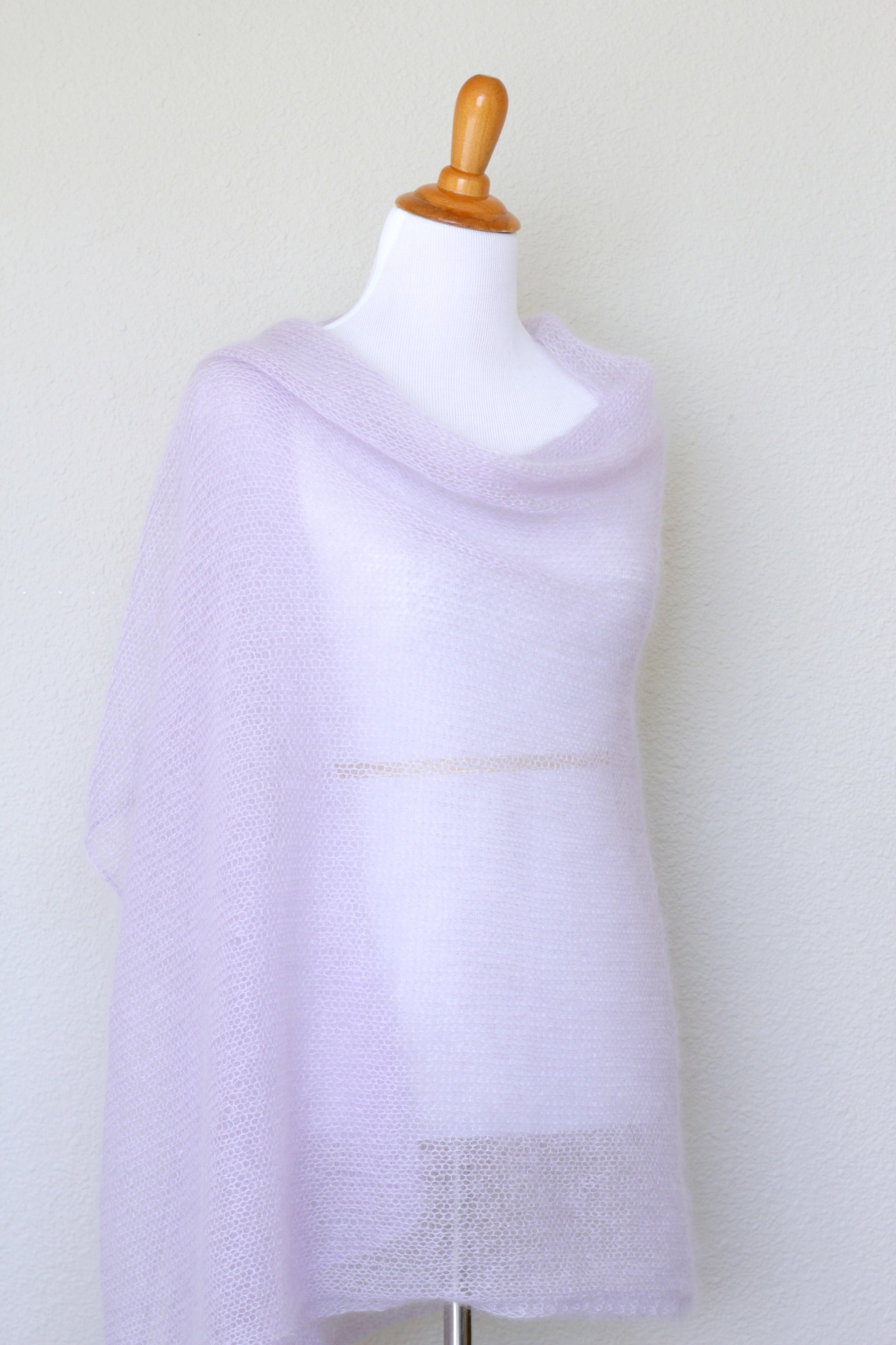 Knit wrap in silk mohair blend in lavender color