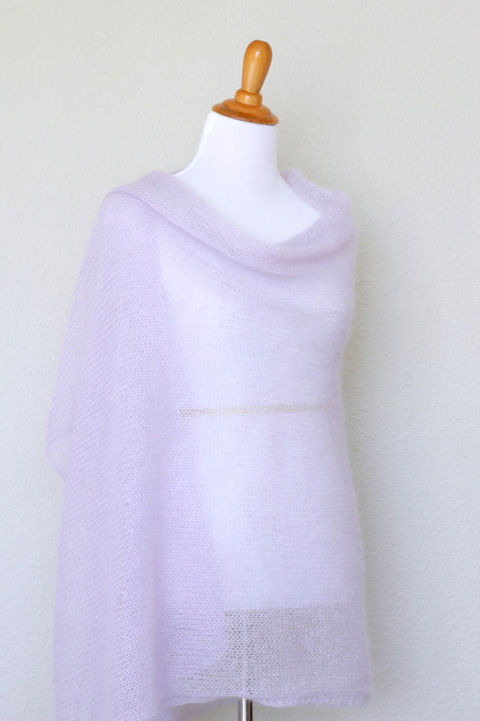 Knit wrap in silk mohair blend in lavender color