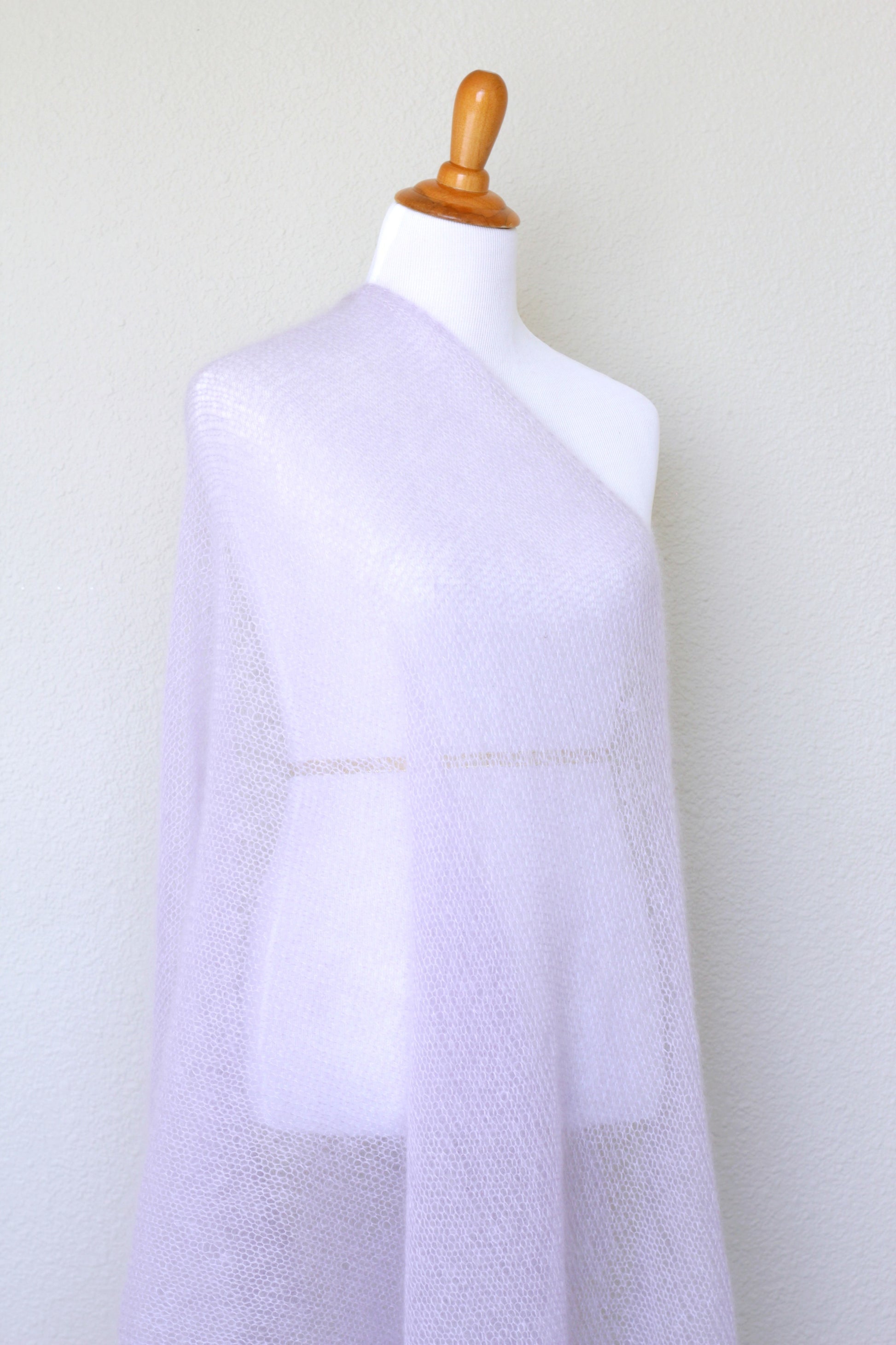 Knit wrap in silk mohair blend in lavender color