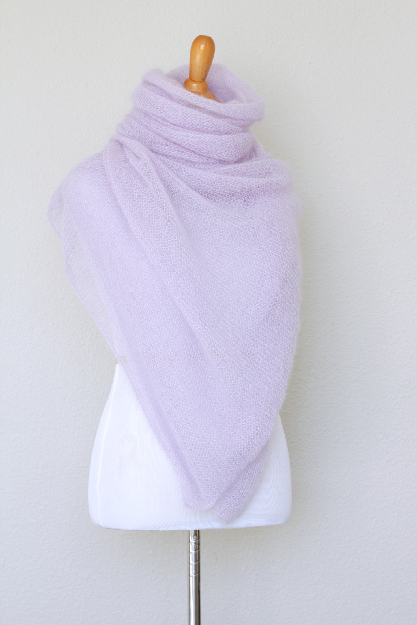 Knit wrap in silk mohair blend in lavender color