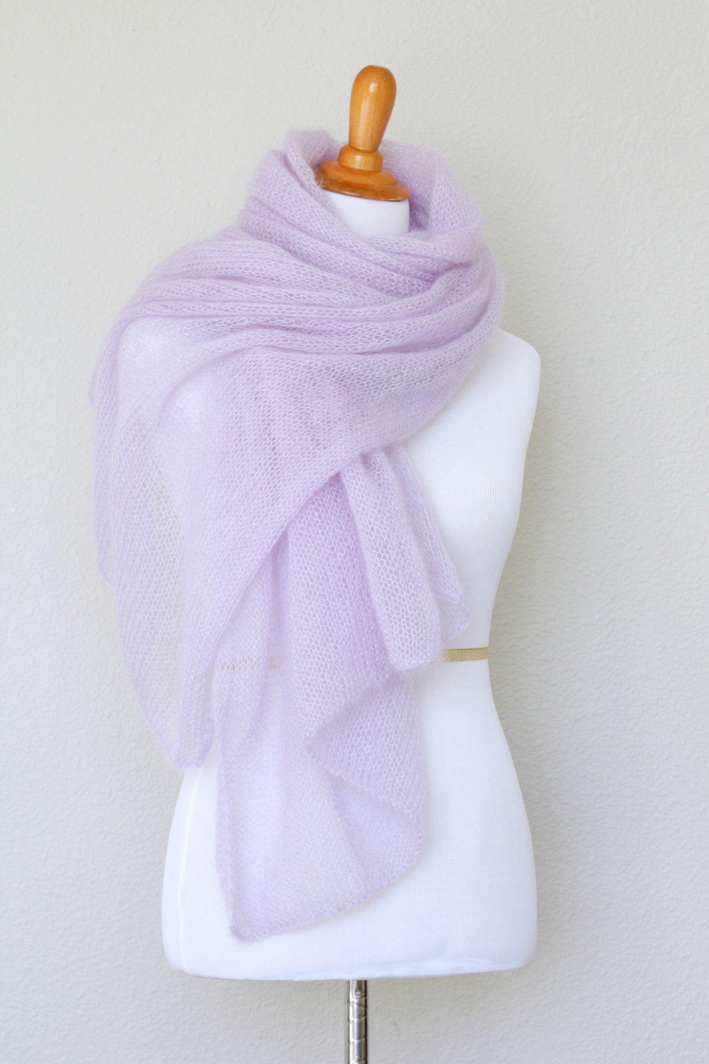 Knit wrap in silk mohair blend in lavender color