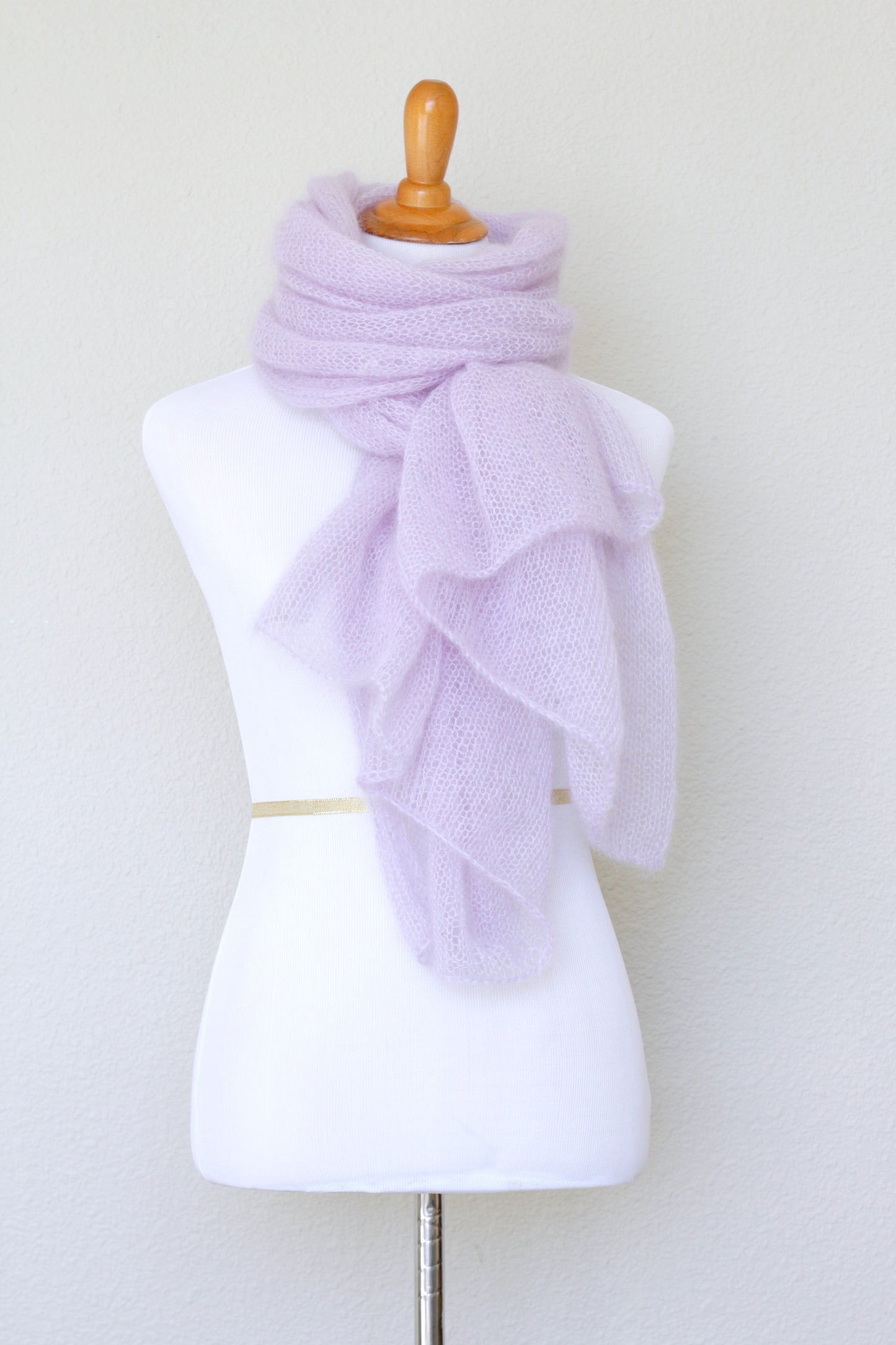 Knit wrap in silk mohair blend in lavender color