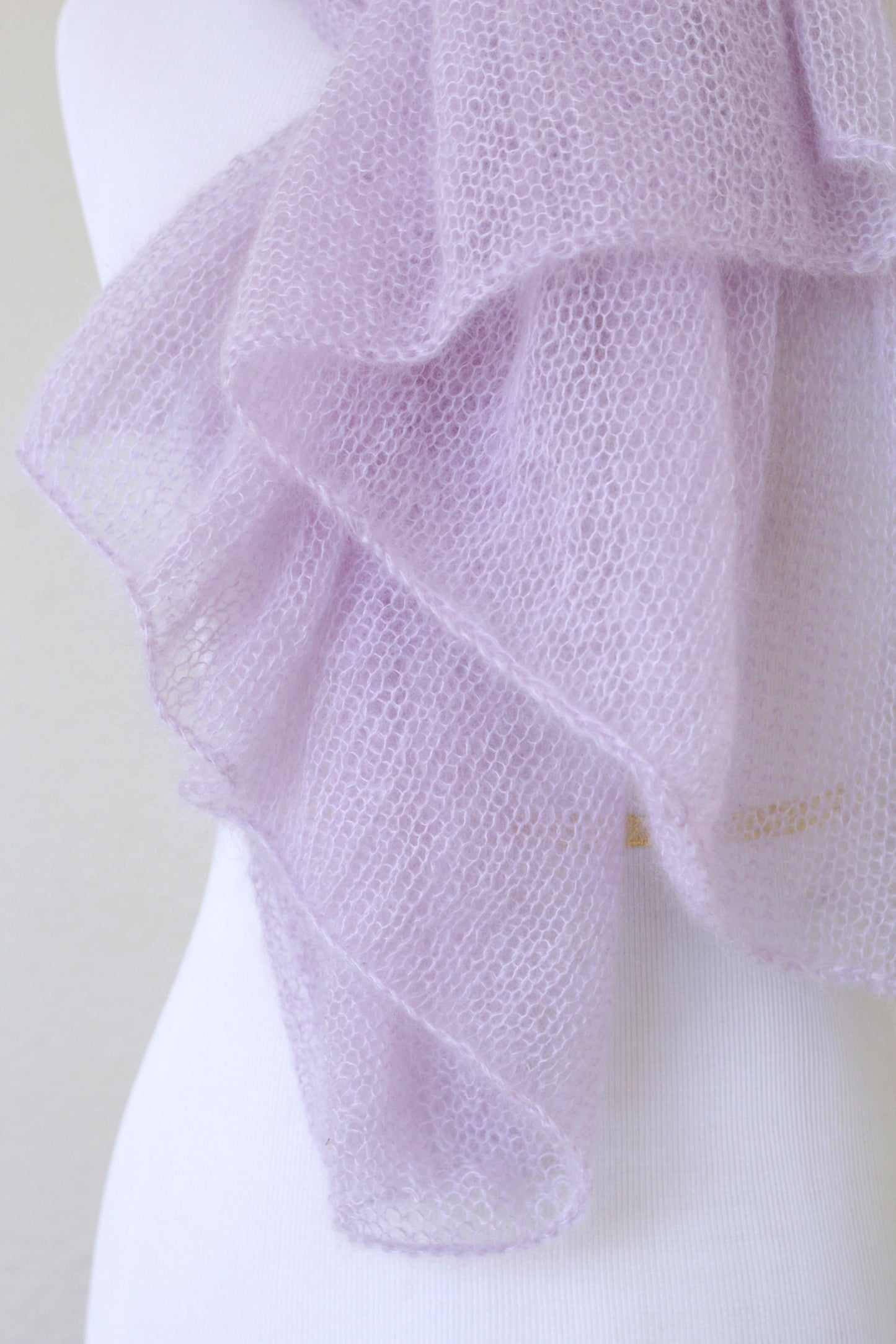 Knit wrap in silk mohair blend in lavender color