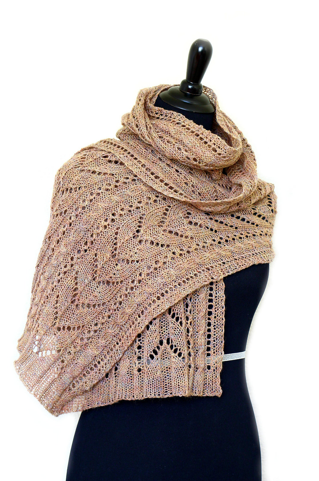 Knit shawl, lace stole for women in heather beige color, wool shawl