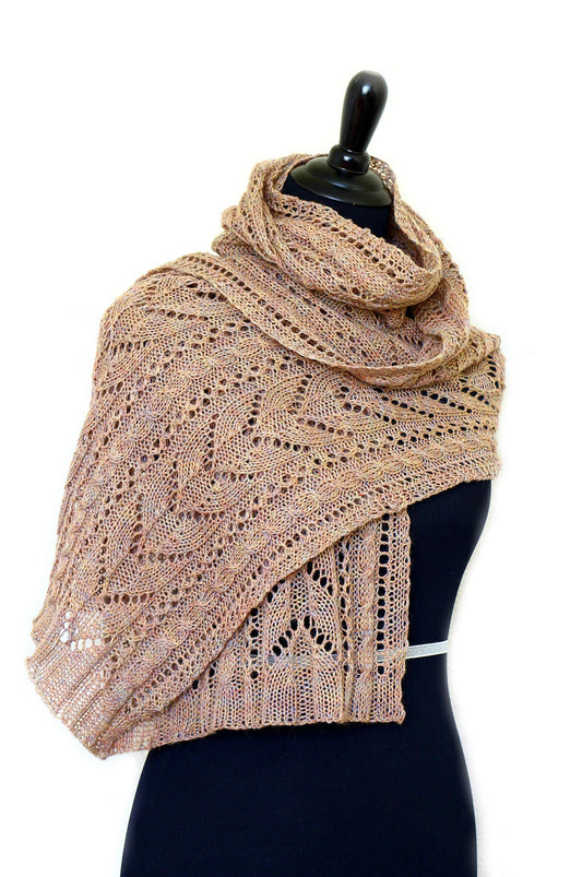 Knit shawl, lace stole for women in heather beige color, wool shawl