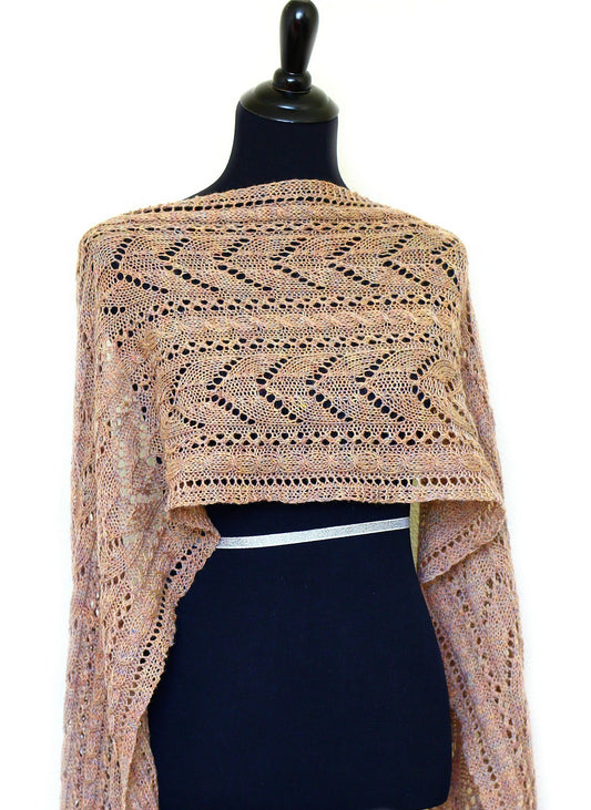 Knit shawl, lace stole for women in heather beige color, wool shawl