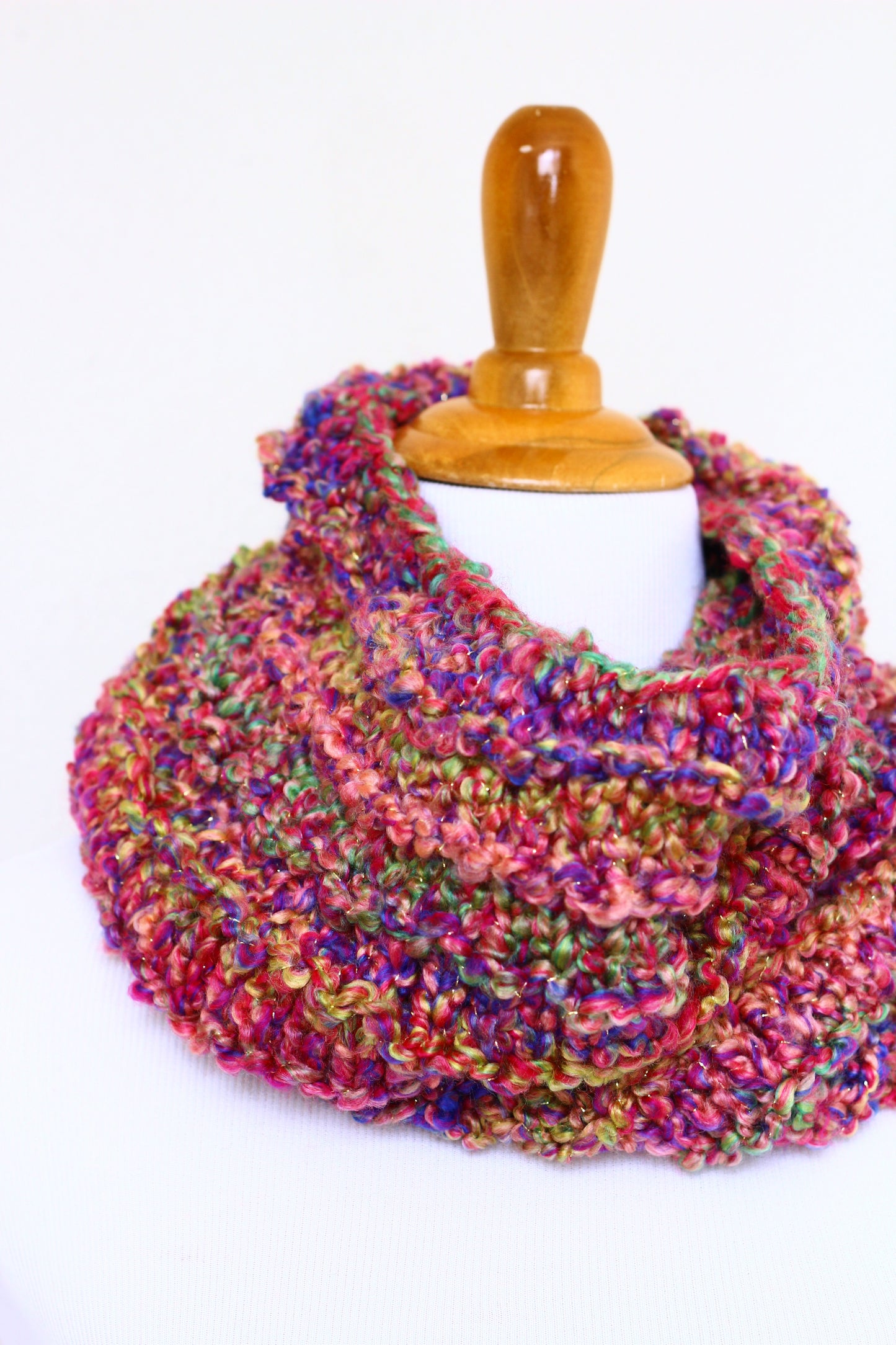 Crochet cowl in green and lavender colors, chunky infinity scarf - 4 colorways available