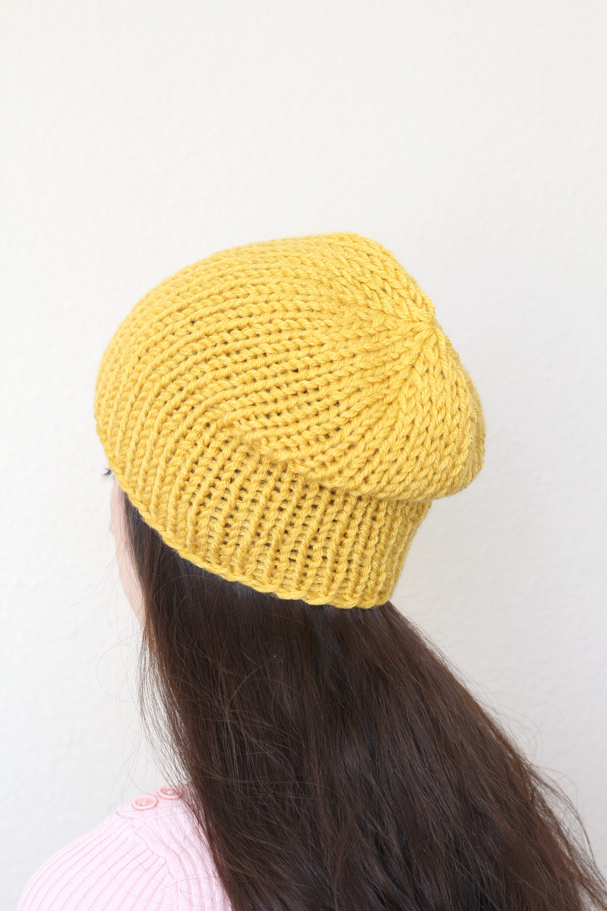 Beanie hat, knit hat, slouchy hat, knit beanie in mustard yellow color