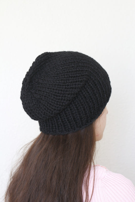 Beanie hat, knit hat, slouchy hat, knit beanie in black color