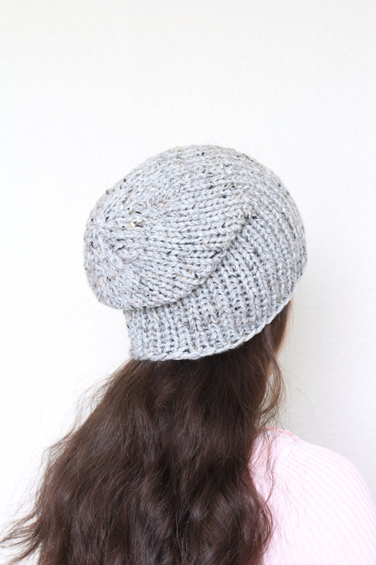 Beanie hat, knit hat, slouchy hat, knit beanie in grey color tweed hat