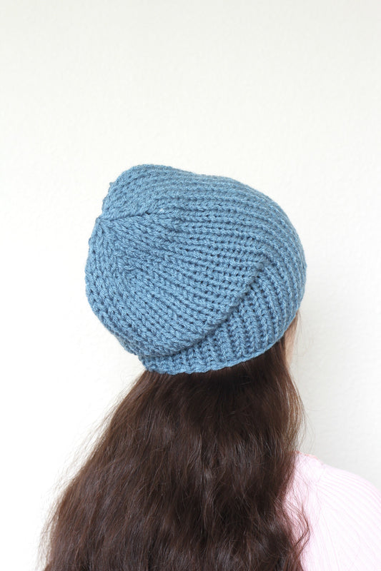 Beanie hat, knit hat, slouchy hat, knit beanie in dusty blue color