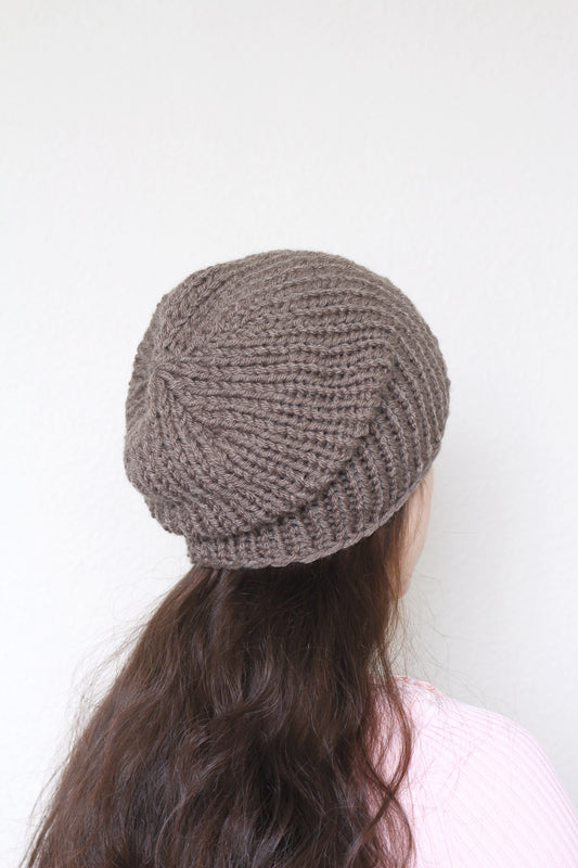 Beanie hat, knit hat, slouchy hat, knit beanie in taupe color