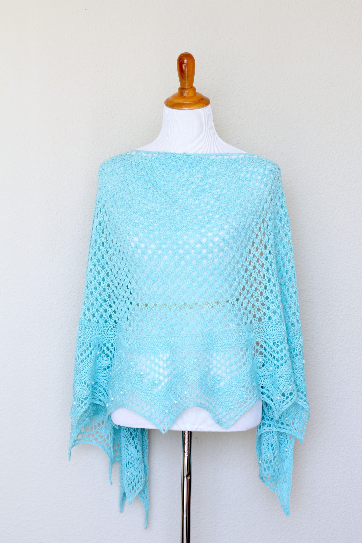 Handknit shawl, knitted shawl, shawl with beads, lace shawl, shawl with pearls