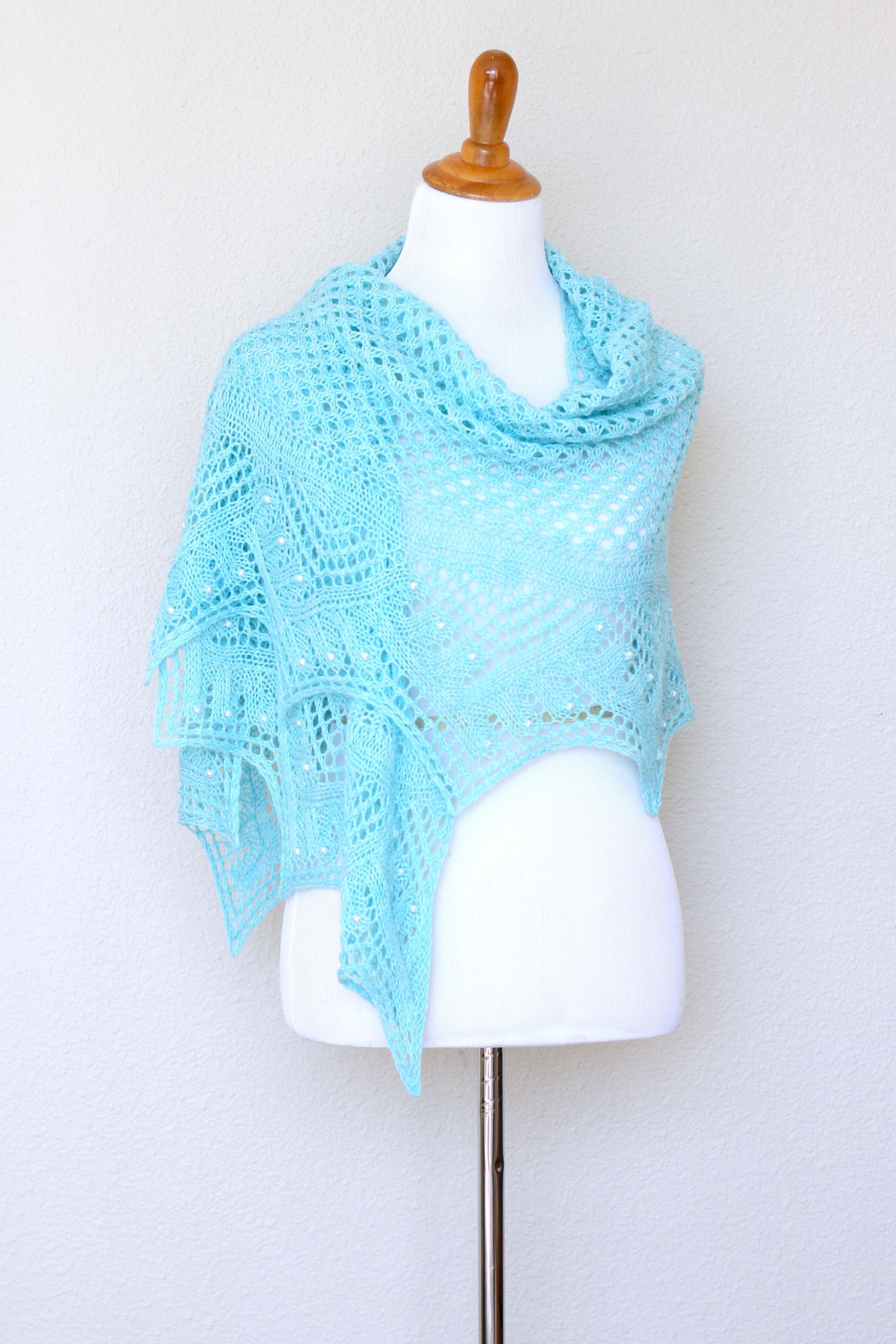 Handknit shawl, knitted shawl, shawl with beads, lace shawl, shawl with pearls