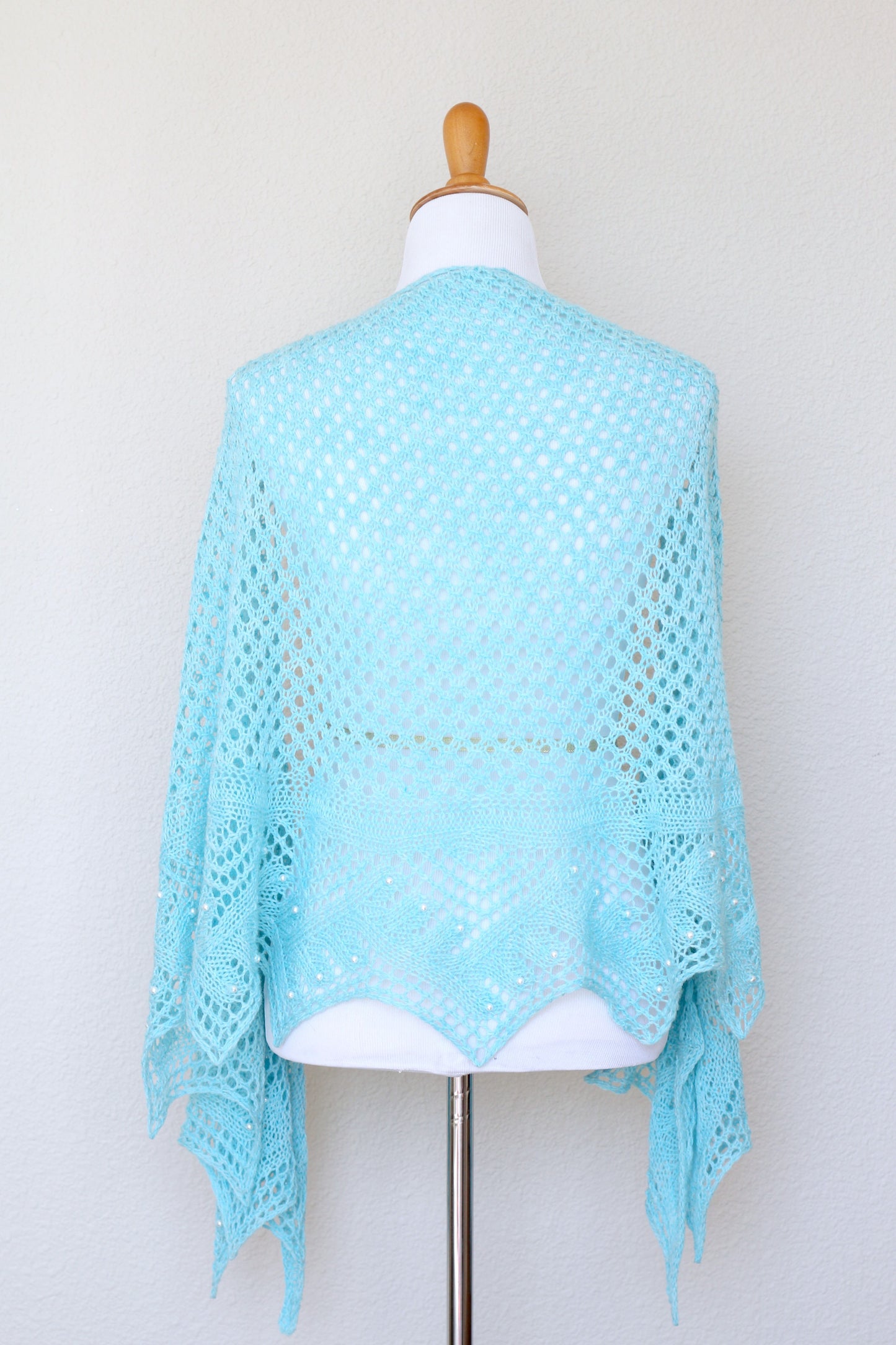 Handknit shawl, knitted shawl, shawl with beads, lace shawl, shawl with pearls