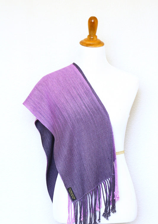 Woven scarf in gradient violet colors, wool scarf, gift for her