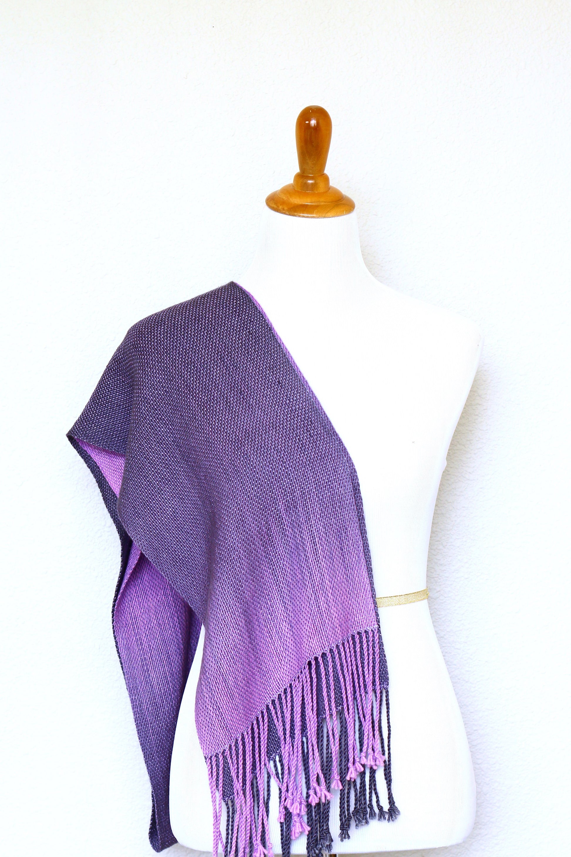 Woven scarf in gradient violet colors, wool scarf, gift for her