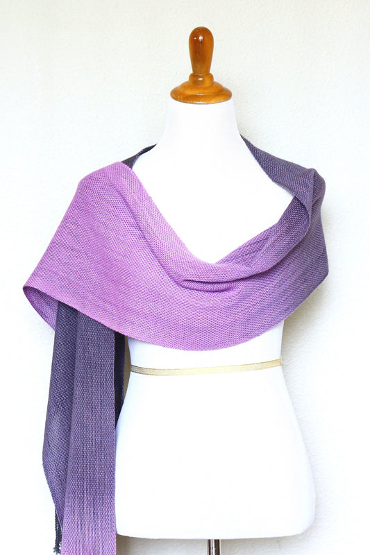 Woven scarf in gradient violet colors, wool scarf, gift for her