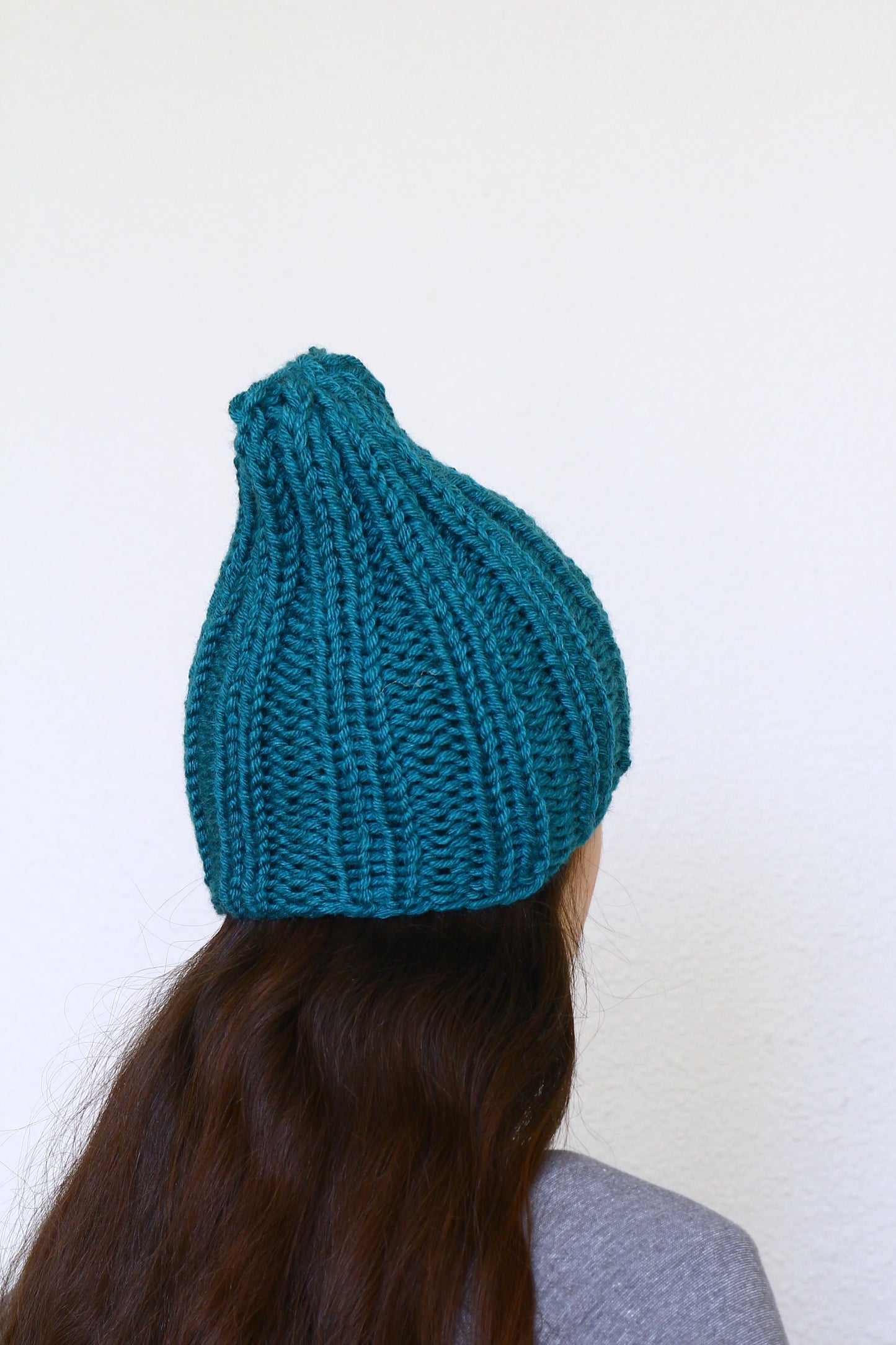 Knit beanie hat, slouchy hat in teal blue color