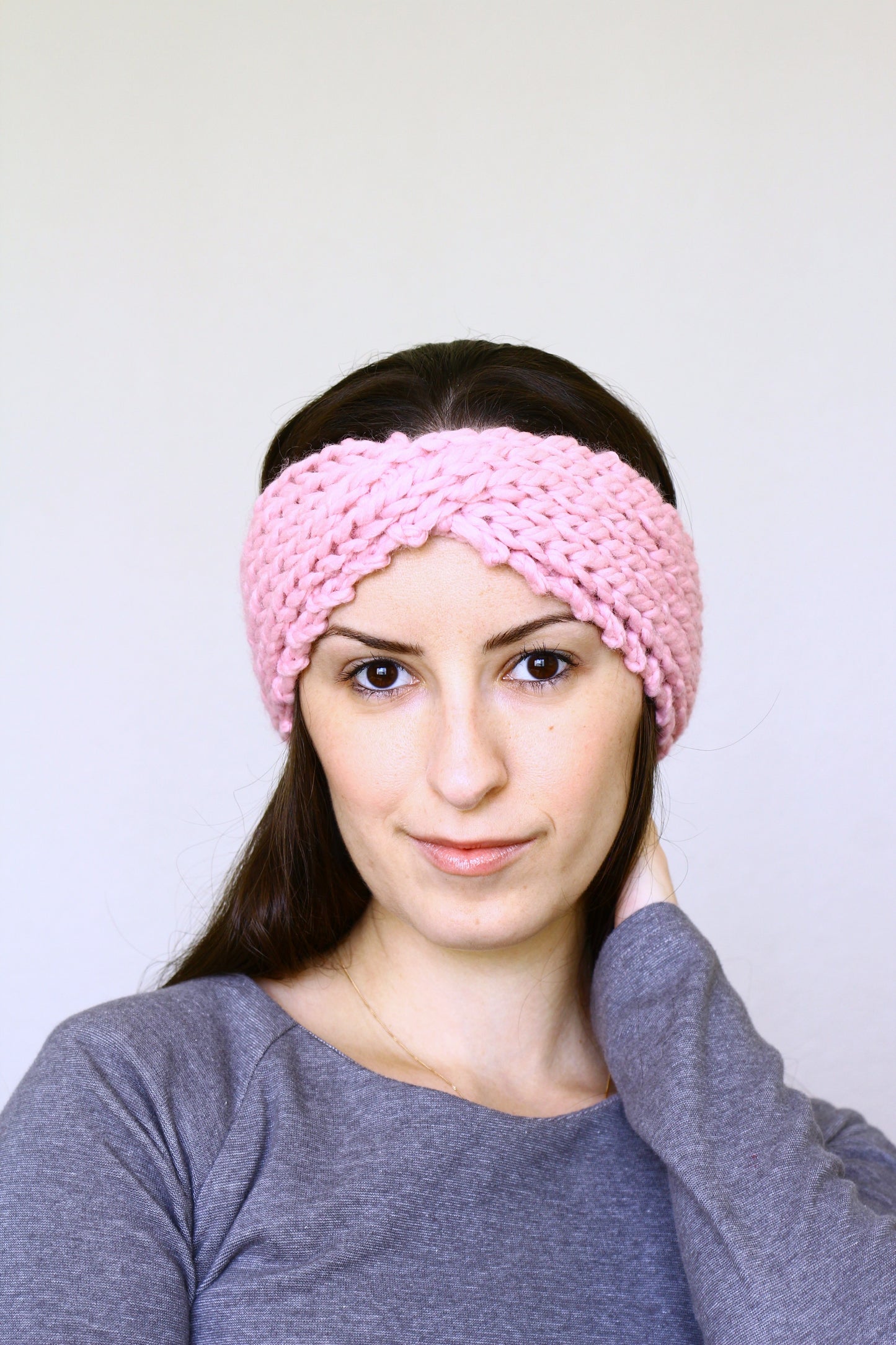 Knit headband ear warmer, running headband for women - Soft pink