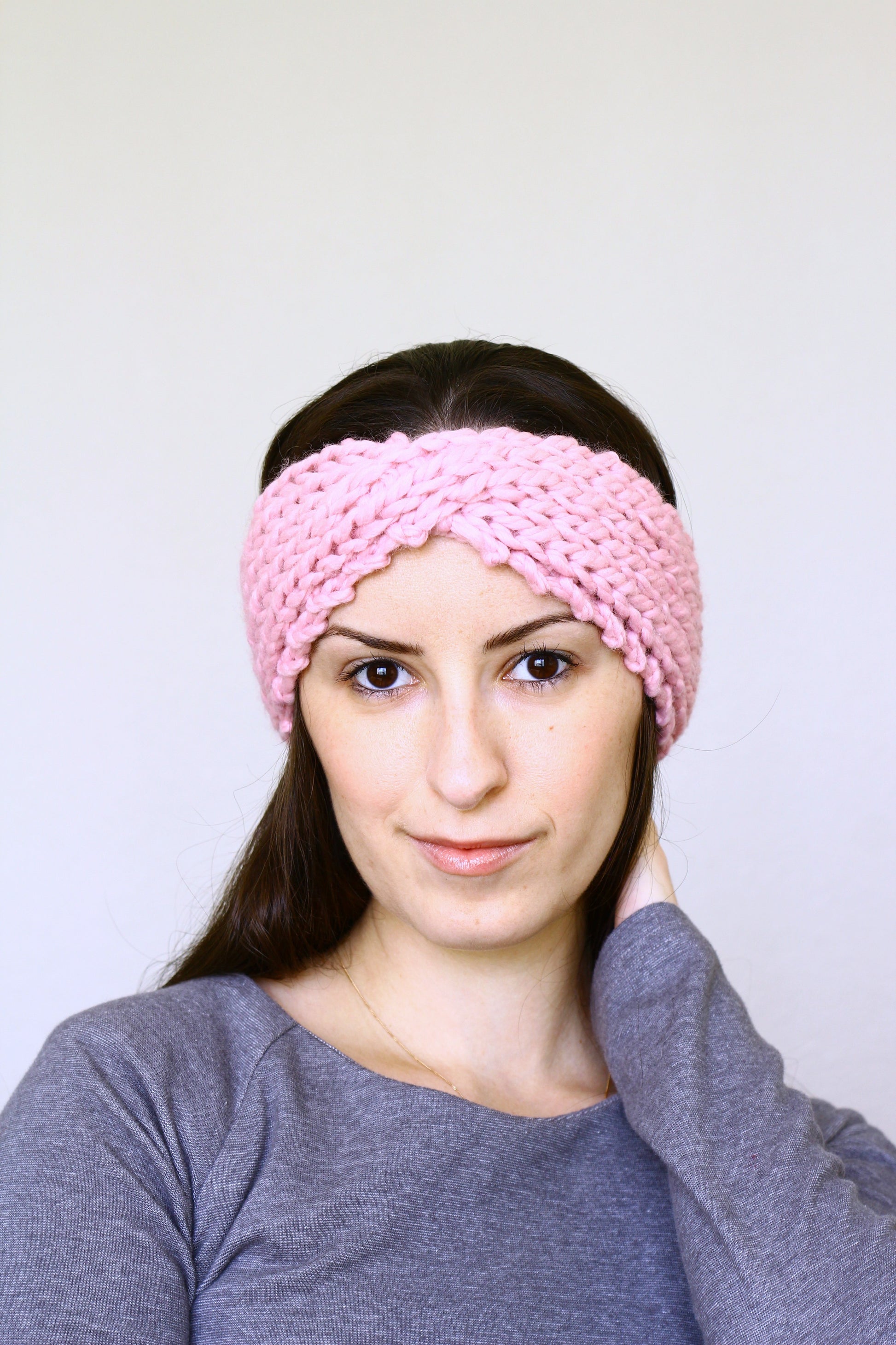 Knit headband ear warmer, running headband for women - Soft pink