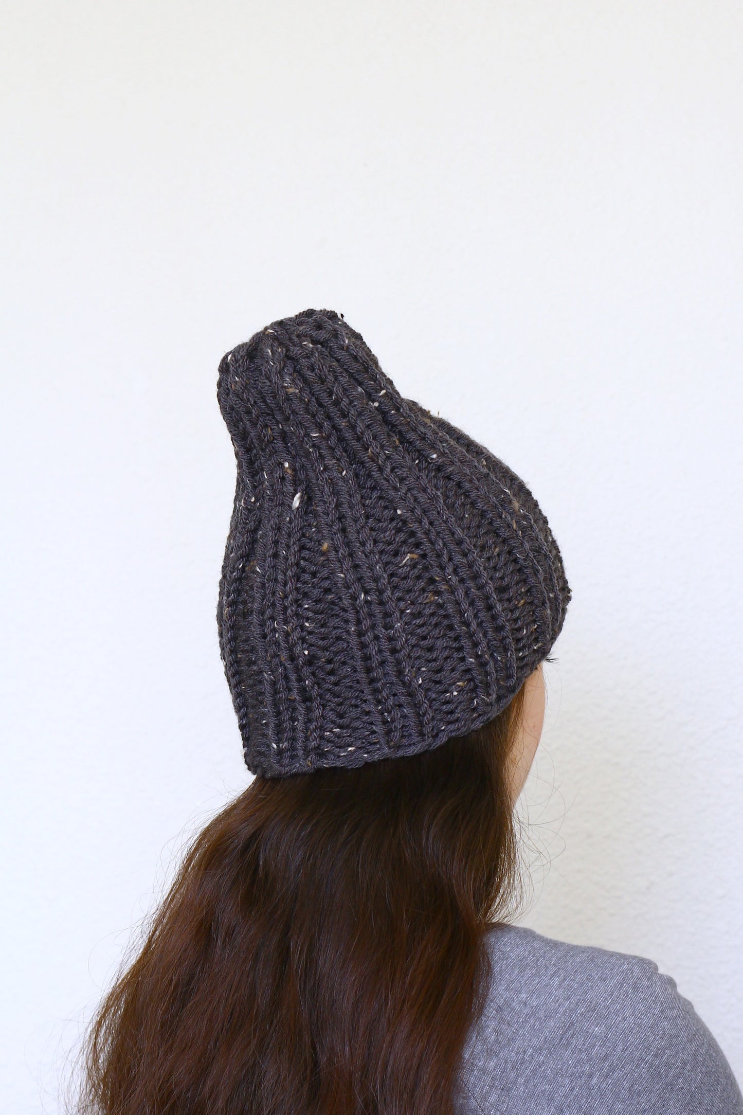 Knit beanie hat, ski hat in dark grey color