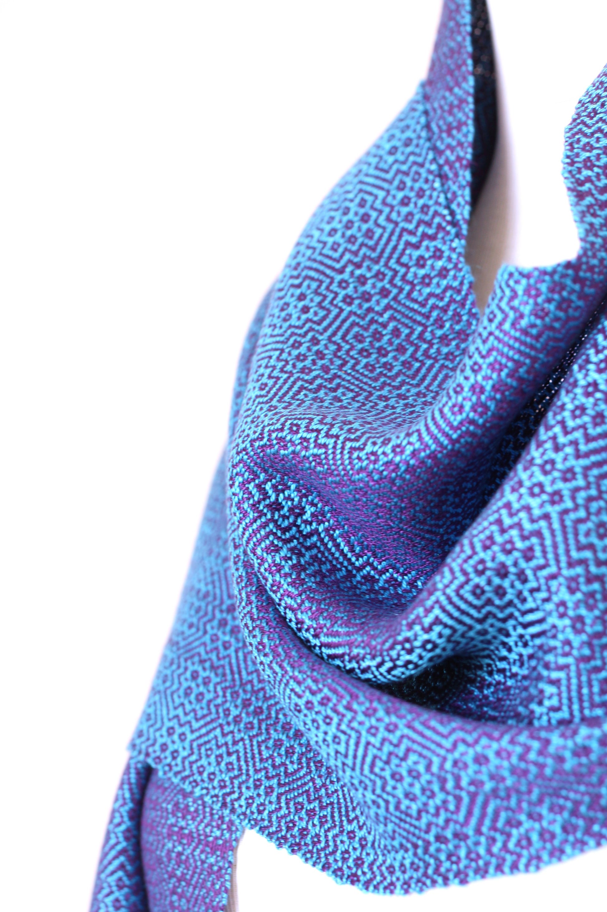 Woven scarf in blue and purple color, eucalyptus scarf with fringe
