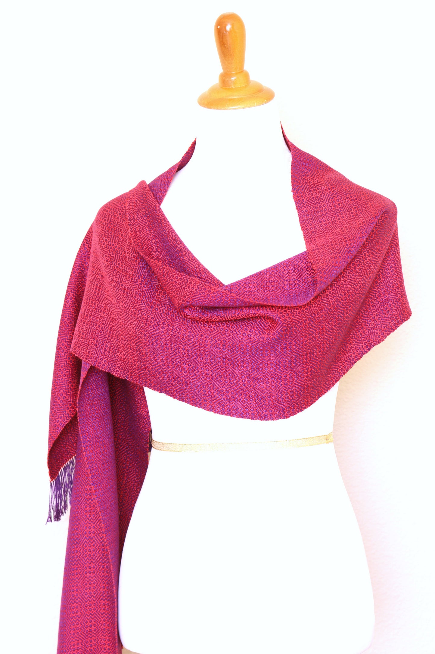 Woven scarf in red and purple color, eucalyptus scarf with fringe