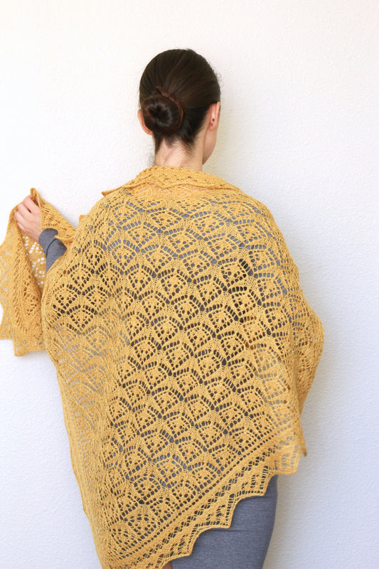 Knit shawl, wedding shawl in mustard yellow color, bridesmaids shawl, bridal shawl