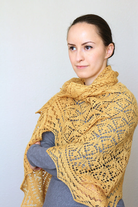 Knit shawl, wedding shawl in mustard yellow color, bridesmaids shawl, bridal shawl