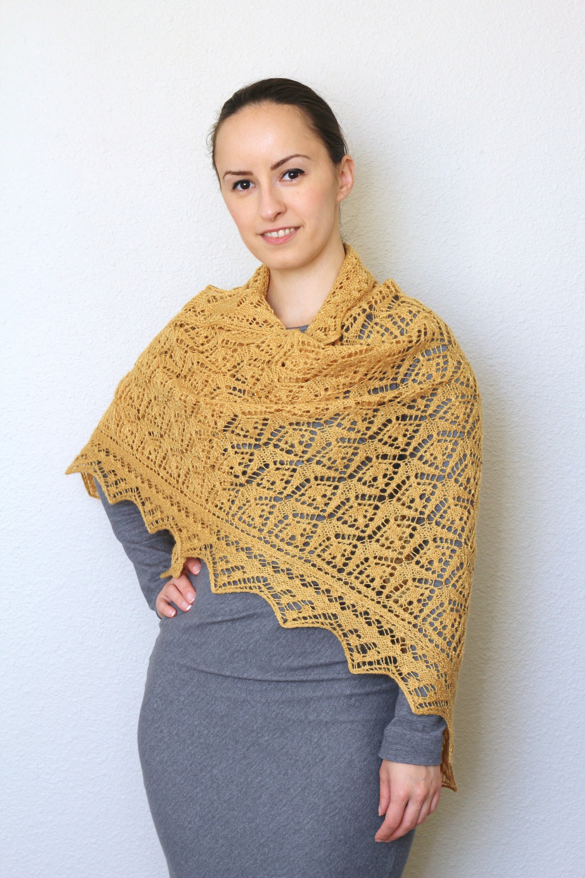 Knit shawl, wedding shawl in mustard yellow color, bridesmaids shawl, bridal shawl