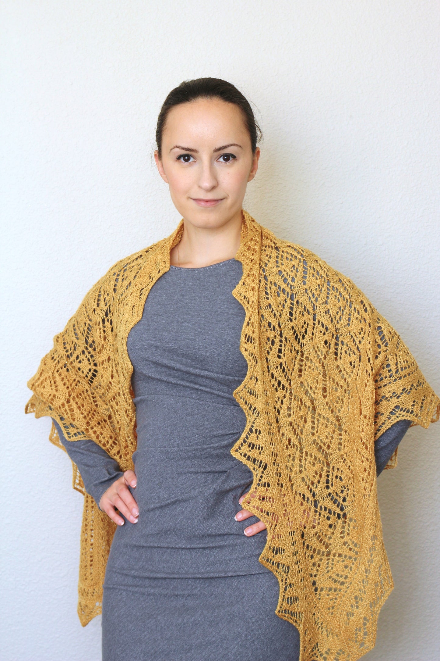 Knit shawl, wedding shawl in mustard yellow color, bridesmaids shawl, bridal shawl