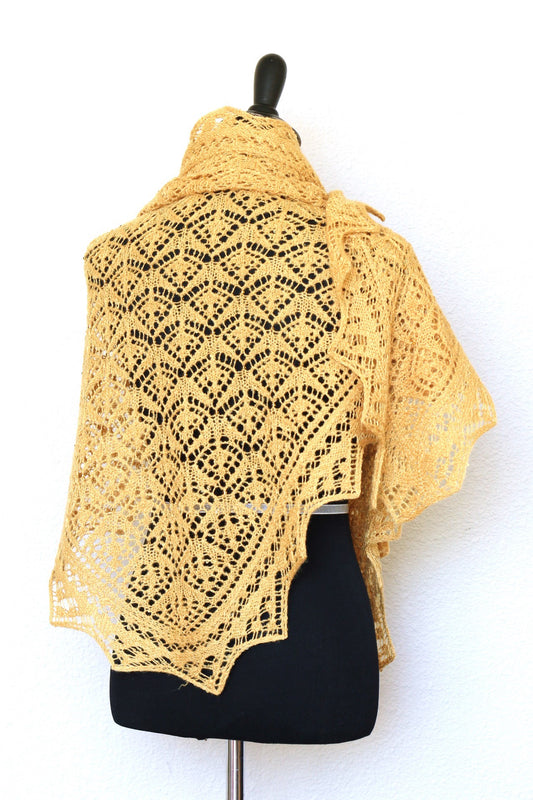 Knit shawl, wedding shawl in mustard yellow color, bridesmaids shawl, bridal shawl