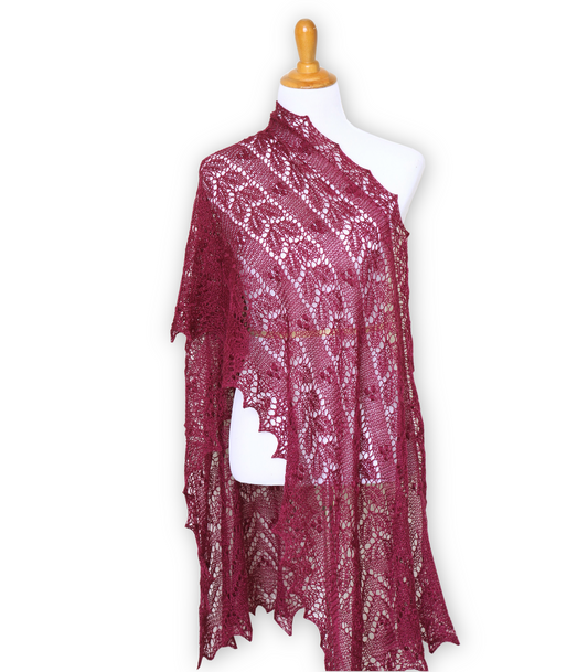 Wedding shawl, bridal shawl, lace shawl in plum color