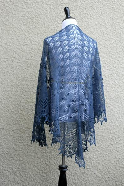 Knit lace shawl in brown coffee color with nupps