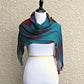 Woven scarf in dark teal, burgundy and red colors, gift for her