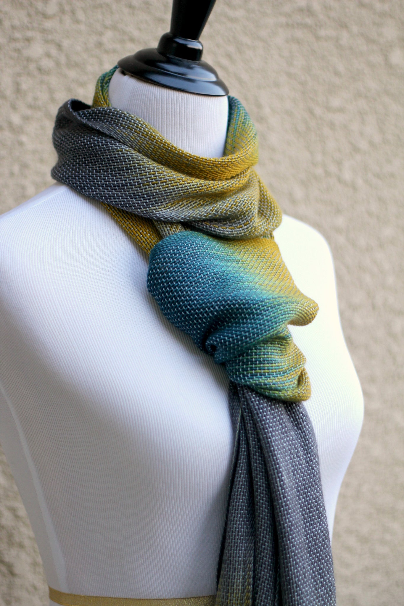 Dark teal and mustard scarf