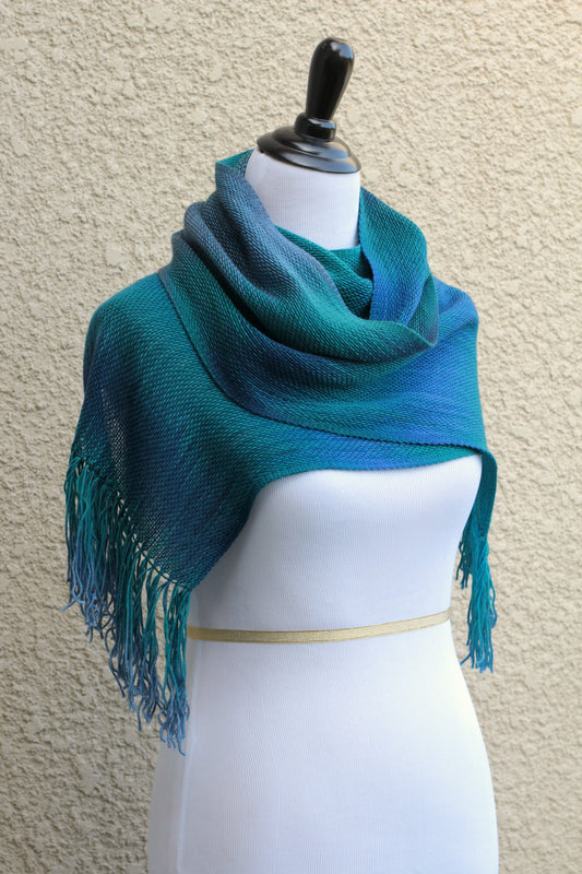 Blue and green woven scarf