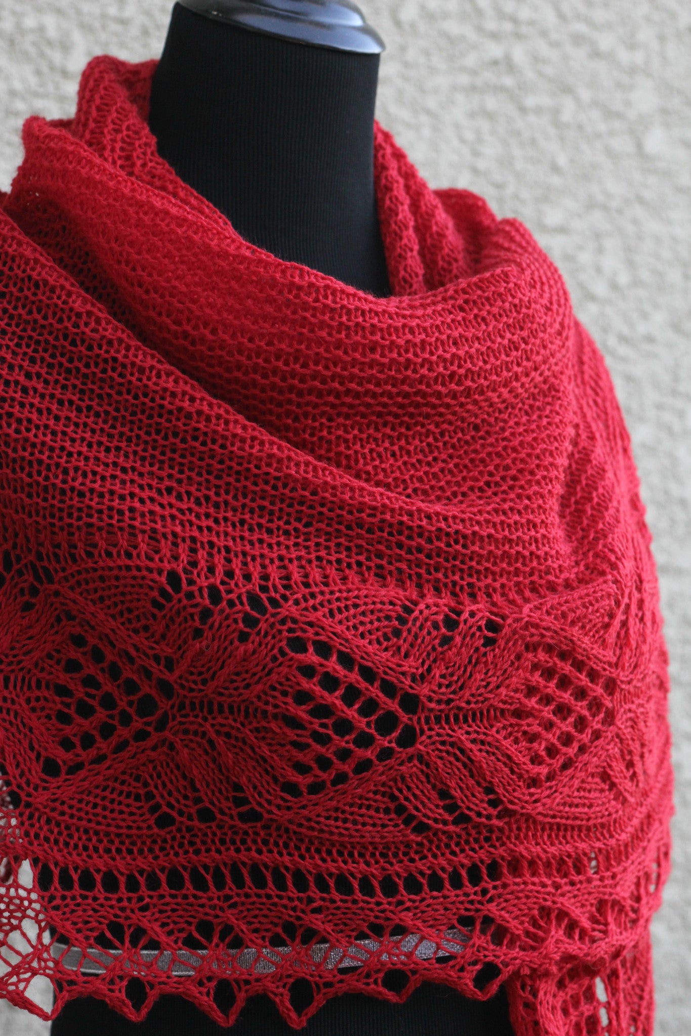 Knit red shawl