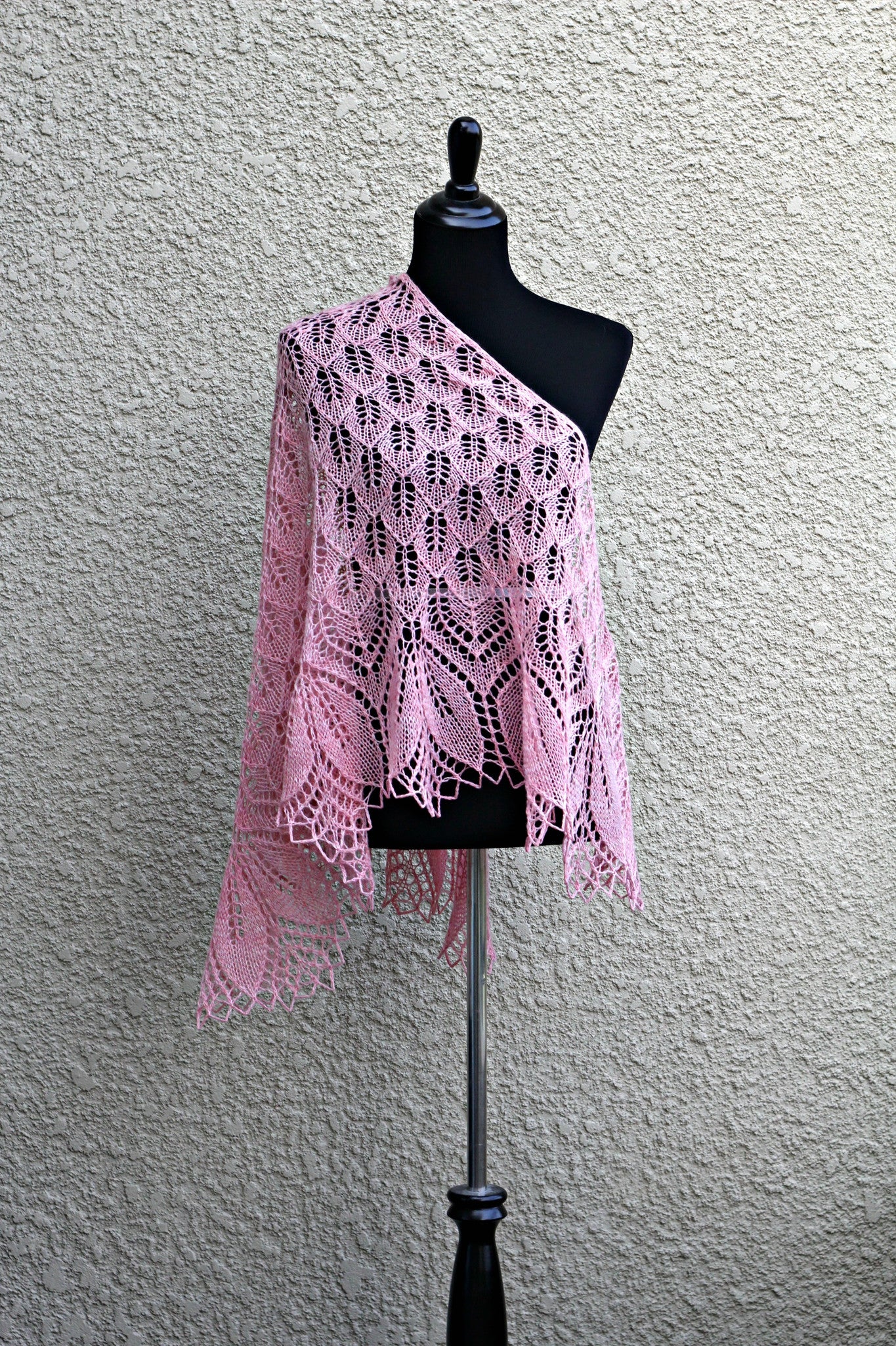 Knit pink shawl