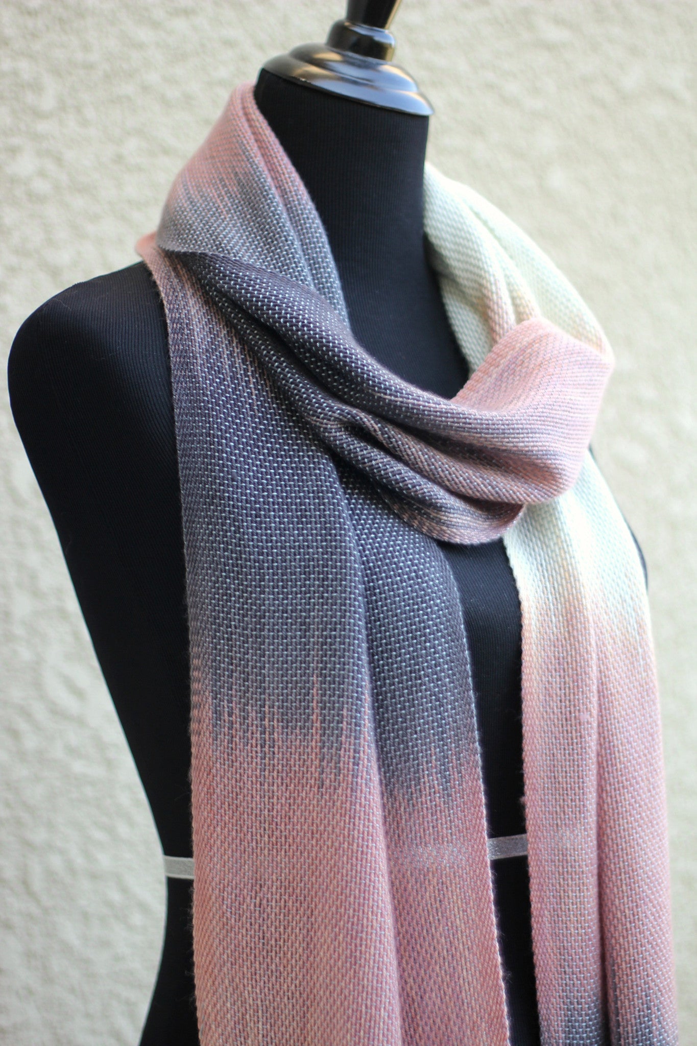 Hand woven long scarf gradient color pink cream dark grey blanket scarf with fringe