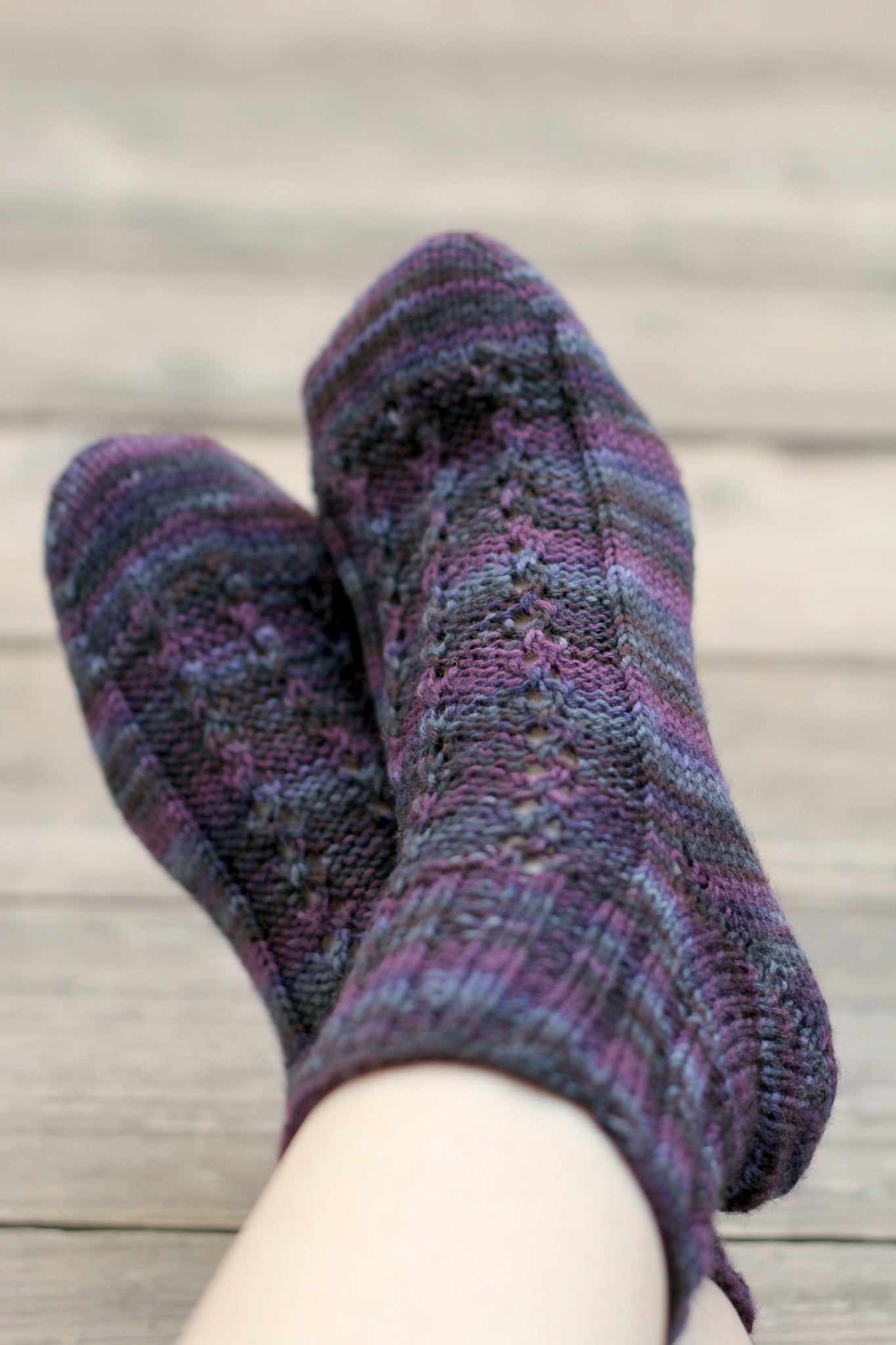 Knit socks for women in multicolor purple shades, wool socks